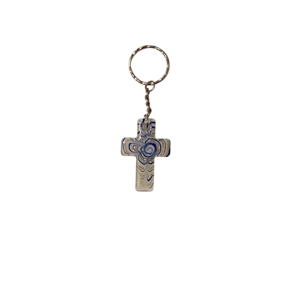 New Blue and White Cross Keychain